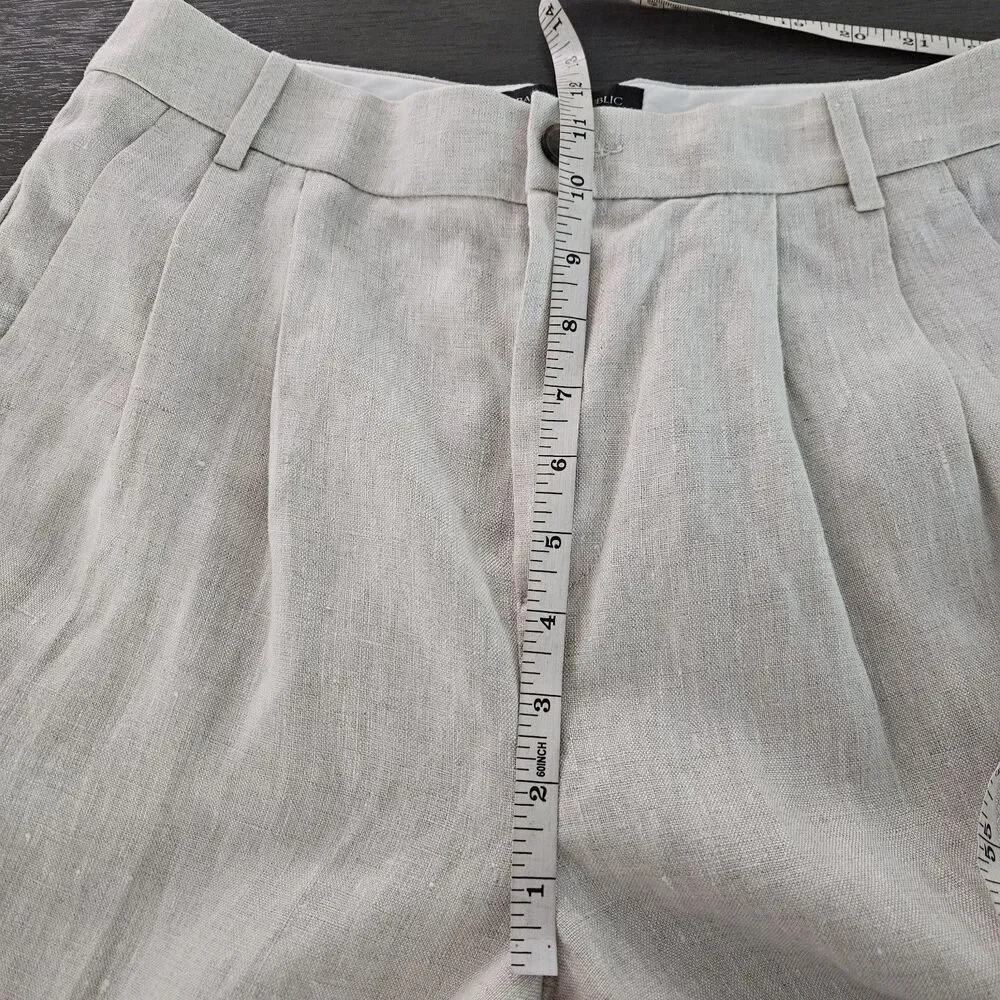Banana Republic Women 6 Tan 100% Linen Pleated Wide Leg Trousers Pant High Rise